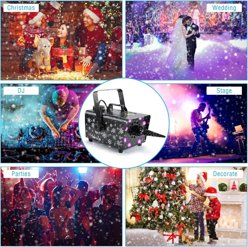 HAKUTA Store آلة الثلج، آلة ثلج 800 واط مع 8 أضواء LED RGB، 13 لون إضاءة LED و2 جهاز تحكم عن بعد، مثالية لعيد الميلاد، الهالوين، عيد الحب، الزفاف، الحفلات ومسرح الدي جي - Image 3